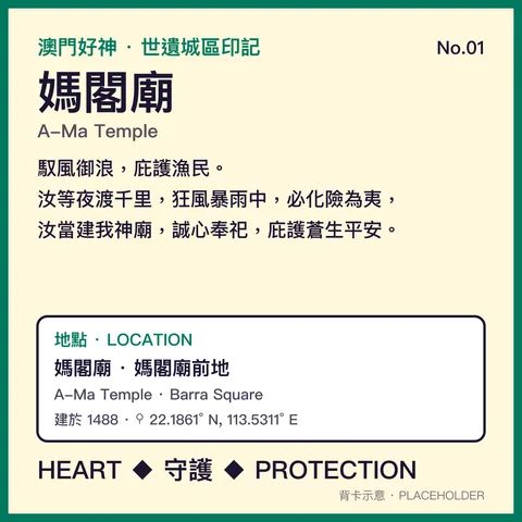 No.01 媽祖 背面：媽閣廟 · 媽閣廟前地 地方故事